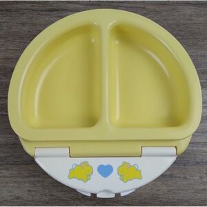 Vintage Fisher Price Yellow Bunny Baby Toddler Travel Food Plate with Storage